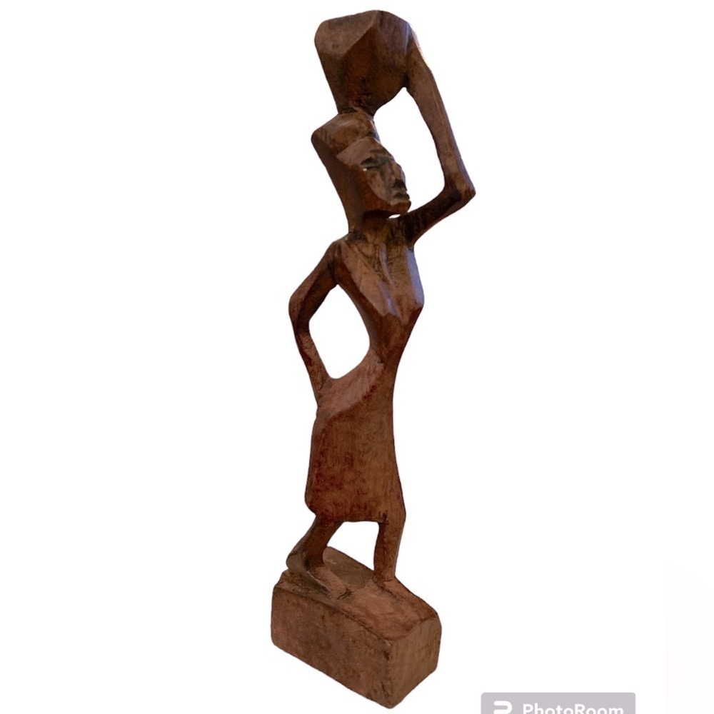 Vintage wooden African American figure with basket on his head man #17